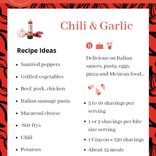 Food Crayon - Vente Mélanges d'épices séchées - Chili et ail - Boîte individuelle (1 crayon alimentaire et 1 taille-crayon)7