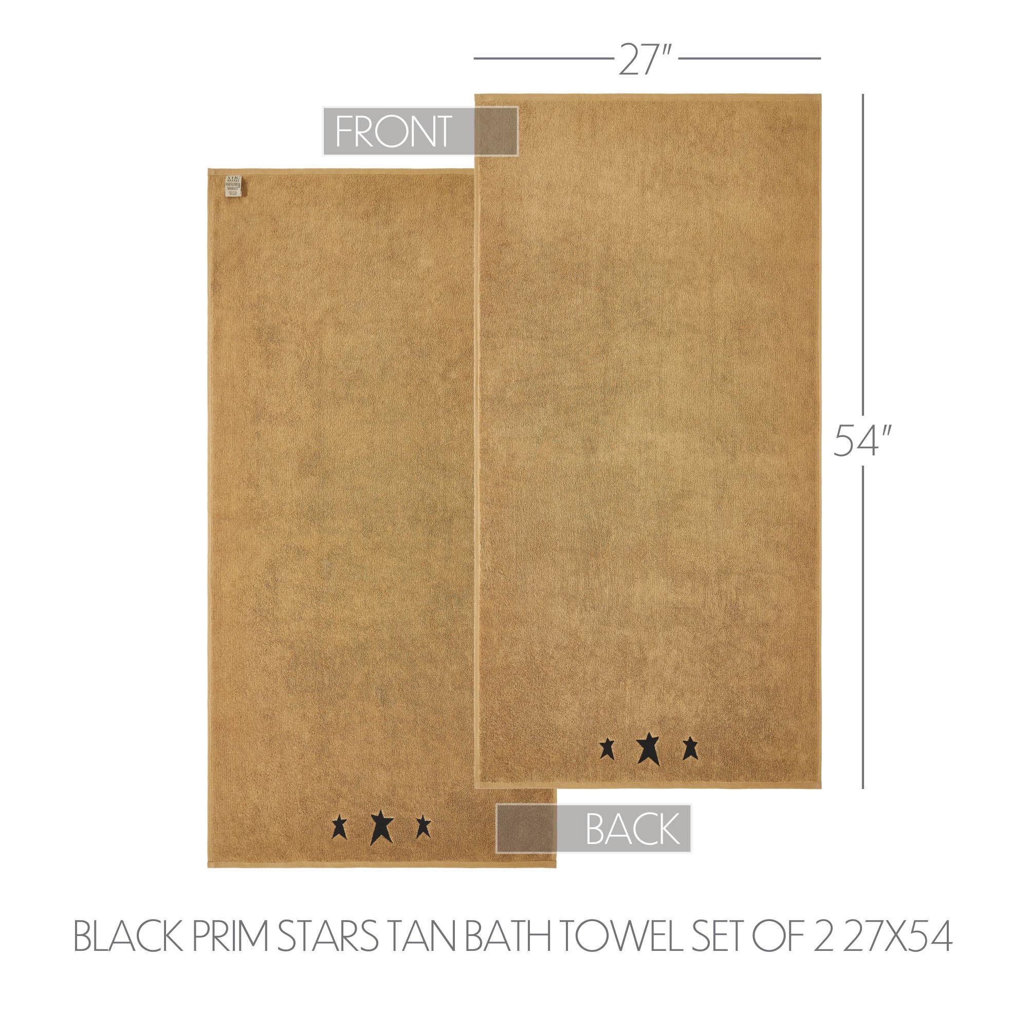 VHC Brands - Vente Serviettes de bain - Ensemble de 2 serviettes de bain noires Prim Stars Tan 27x544