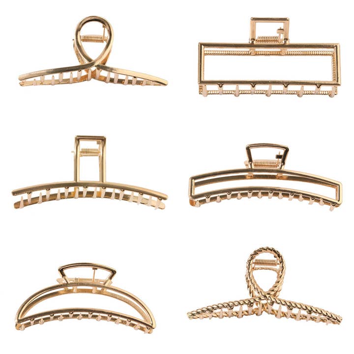 ACCITY - Wholesale Hair Clip - Women's - SET OF 6 GOLD METAL HAIR CLAW CLIPS_CWABE0199