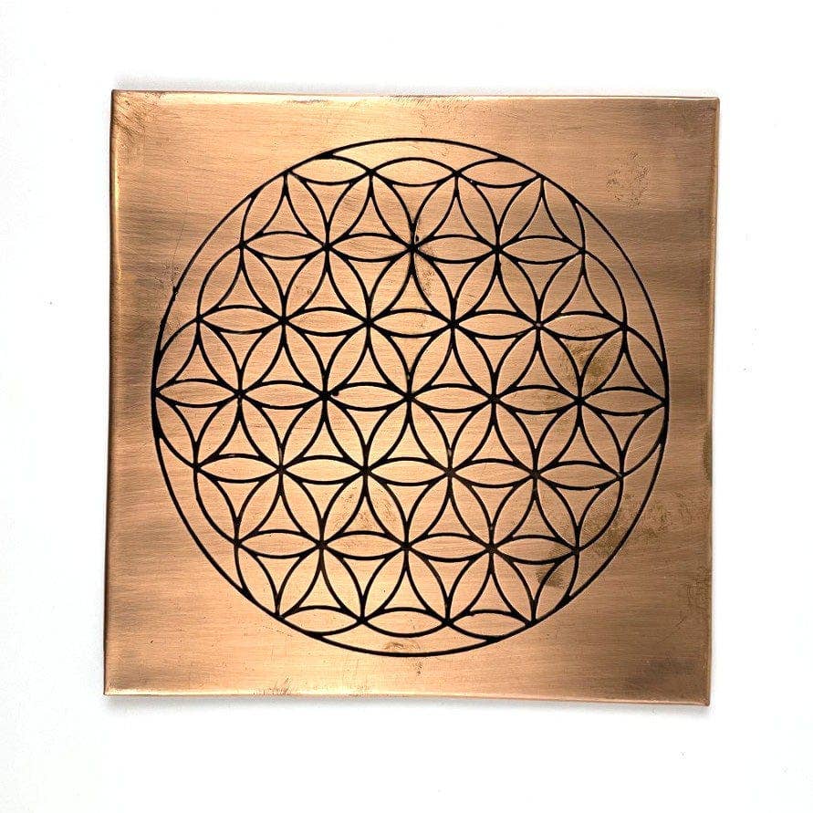 Rock Paradise – wholesale Decorative plate/dish/bowl – Crystal Copper Square Dish with Engraved Flower of Life Grid6