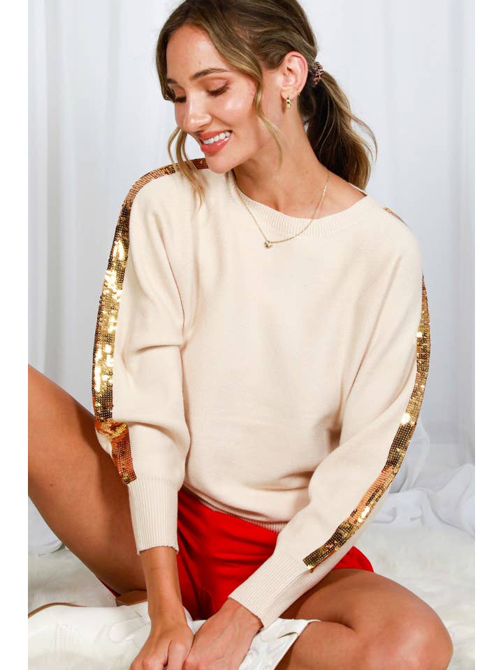 Vine & Love - Wholesale Knit Sweater - Women's - Sequin Detail Crew Neck Dolman Knitted Sweater VT8201316