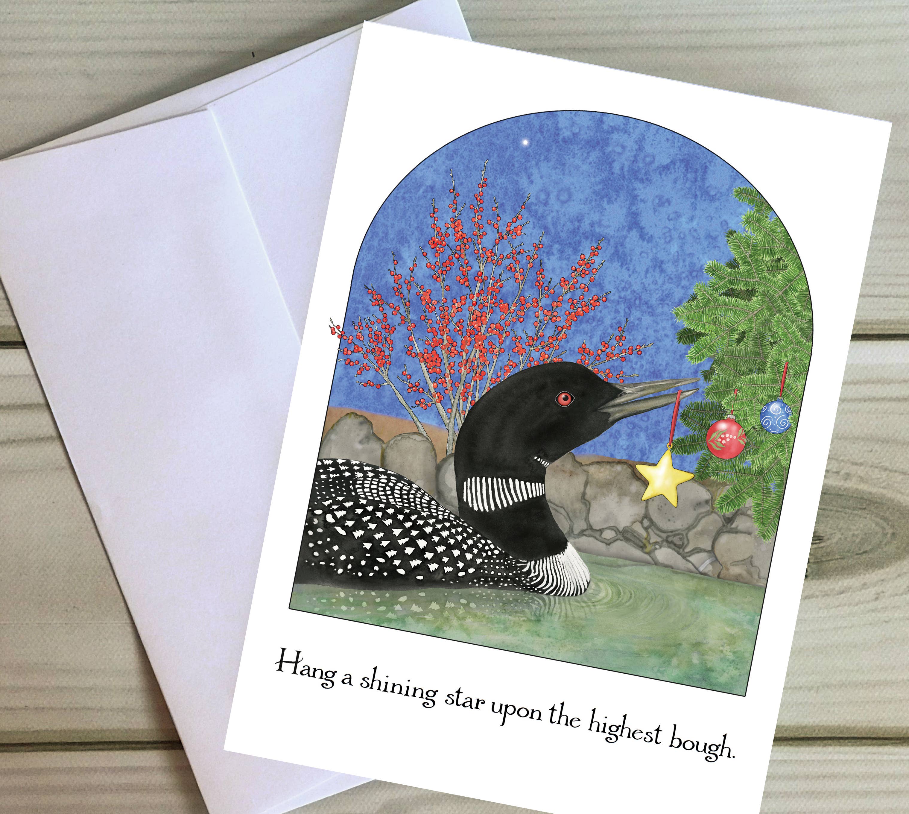 Firefly Sky Design - Wholesale Season's Greetings Card - NEW! Shining Star Loon Holiday Card2