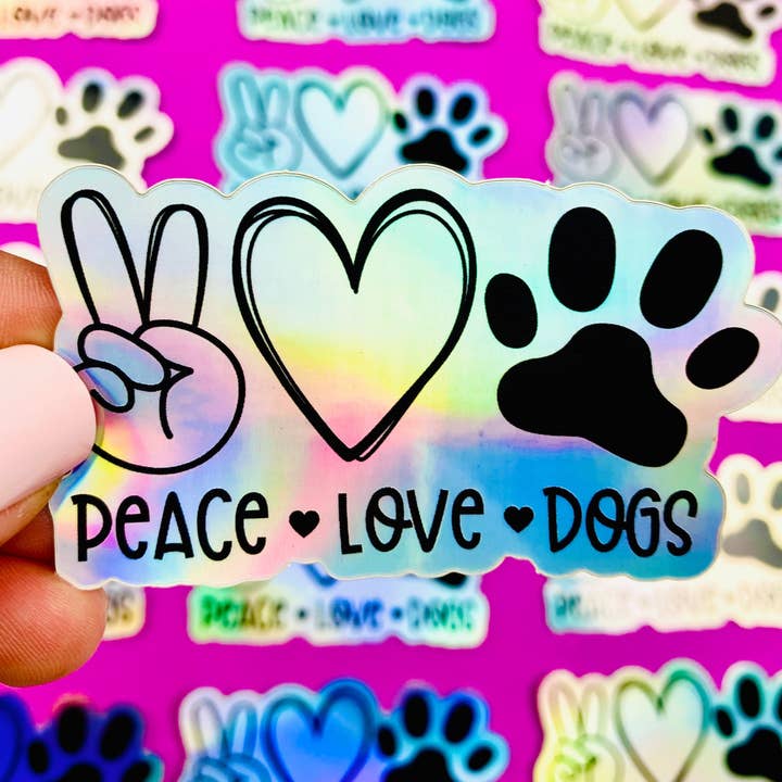 Peace Love Dogs Sticker Hologram Dog Decal for Car for wholesale by Otto's Grotto
