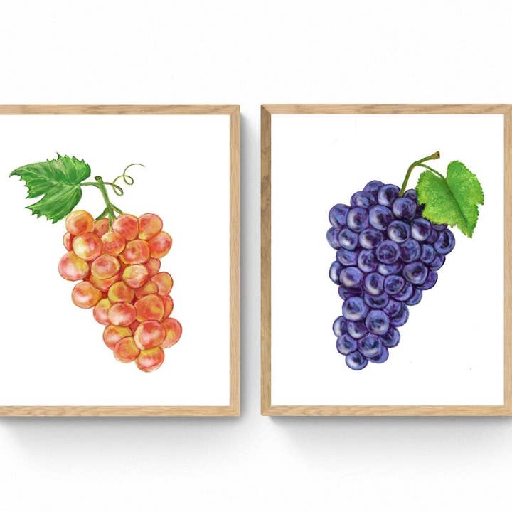 MerikaArt – Impressão artística por atacado – Impressão de Arte de Uva Moscatel Rosa e Preta, Arte de Vinho, Pintura de Parede de Cozinha, Decoração de Sala de Jantar, Ilustração de Fruta, Decoração de Parede de Casa de Campo1