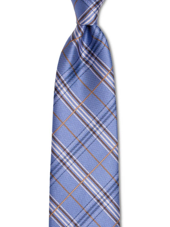 Corbata delgada a cuadros azul claro y marrón para venta al por mayor de GoTie