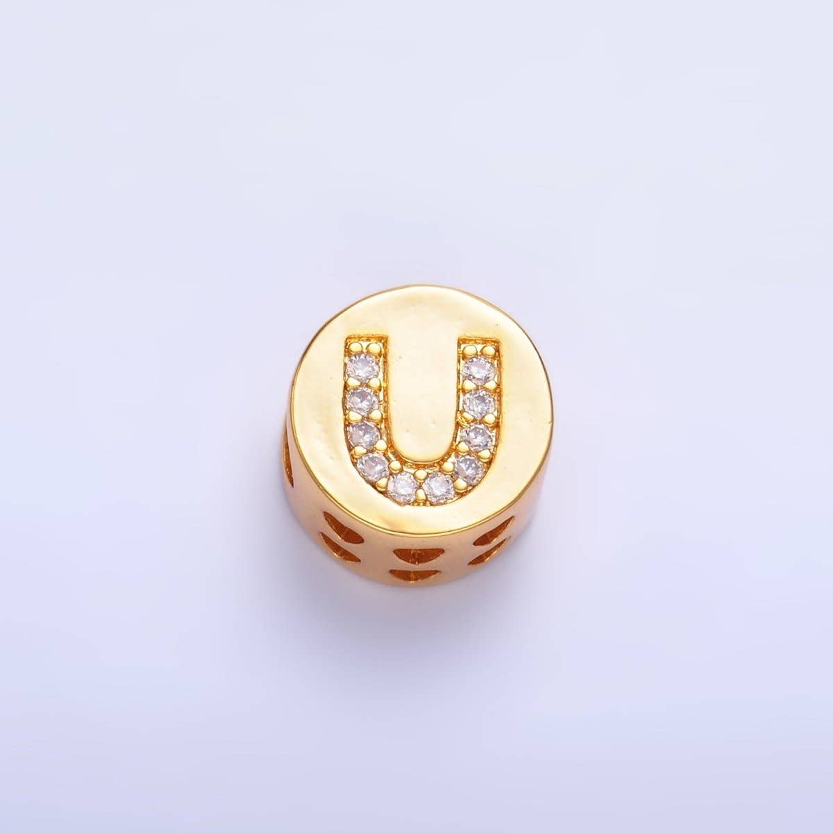 Aim Eternal - Wholesale Beads - 24K Gold Filled Alphabet Letter Micro Paved CZ Round Bead | A1526 - A153820