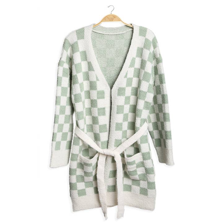 Fashion City - Wholesale Robe - Women's - Cozy Checkered Robe with Pocket & Belt 16