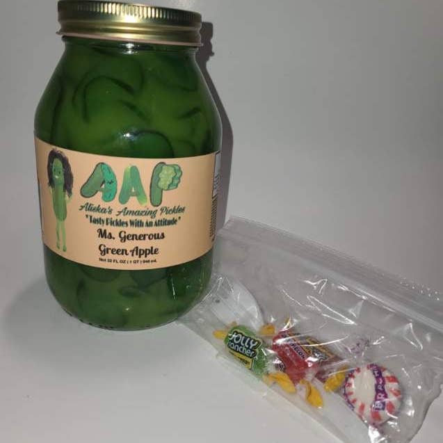 Ms. Generous Green Apple Pickles for wholesale by Aliska's Amazing Pickles