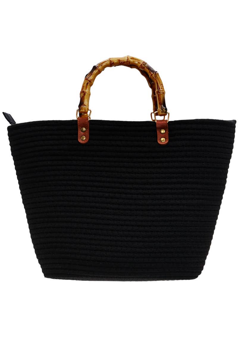 Cap Zone - Wholesale Beach Bag - Oversized Faux Bamboo Handle Braided Woven Beach Tote Bag2
