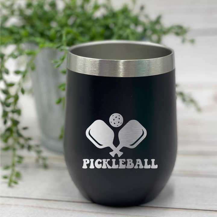 Oh It's A Party - Wholesale Insulated Mug/Tumbler - Pickleball paddle (2) 12Oz Stainless Steel Wine Tumblers3