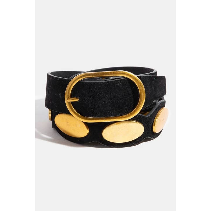 Metallic Oval Accent Suede Belt for wholesale by Collections by Fame Accessories