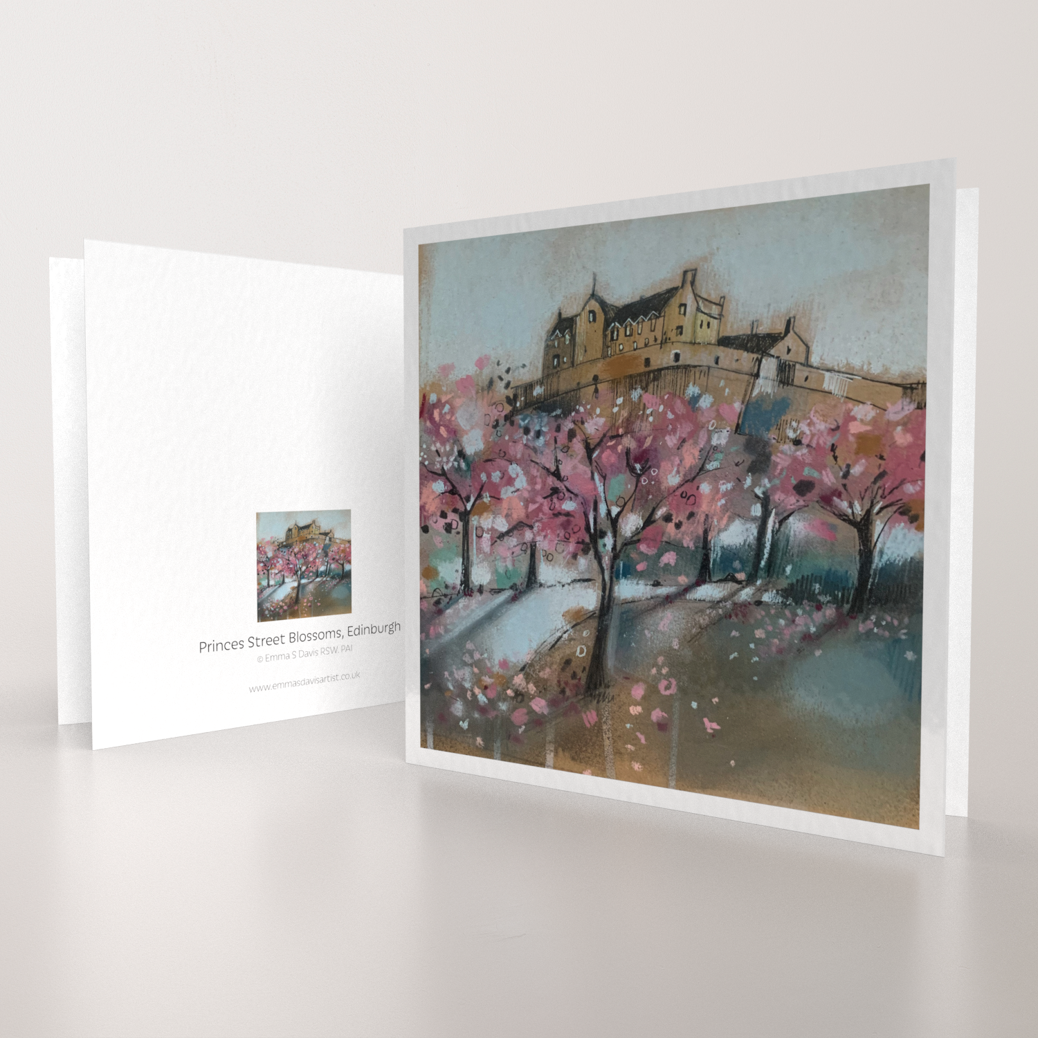Emma S Davis Artist - Wholesale Everyday Greeting Card - 'Princes Street Blossoms, Edinburgh'- Art Greeting Card0