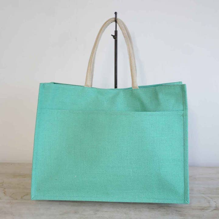 Jute Pocket Tote Kelly 19x14x7.5 for wholesale by The Royal Standard