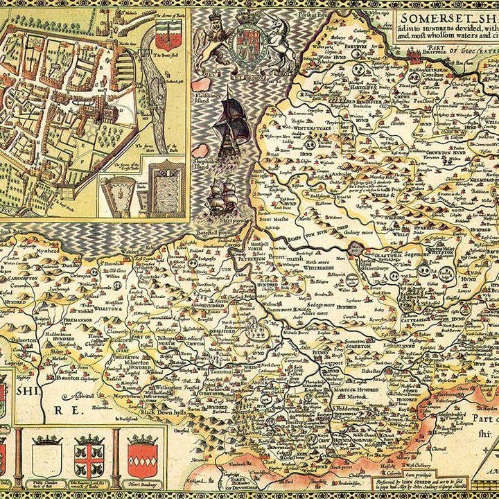 Somerset historisk karta (1610) för wholesale av Map Marketing Limited