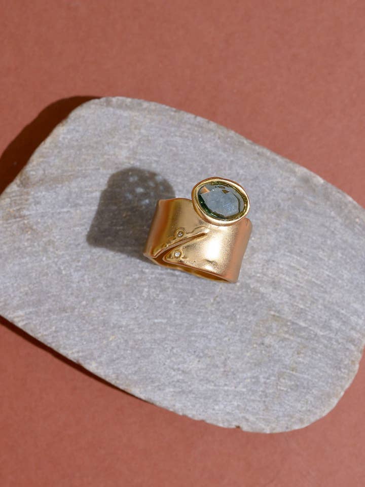 Anel de Declaração de Vidro Azul Brilhante por atacado de Rare Matters Jewelry