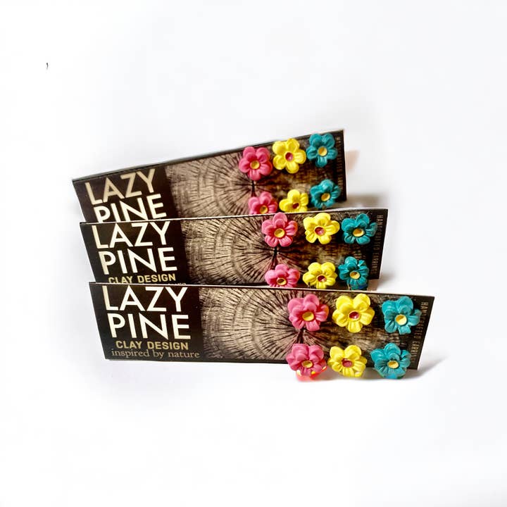 Lazy Pine Clay Design - Wholesale Jewelry Set - Multi Pack Handcrafted Flower Stud Set in PEEPS1