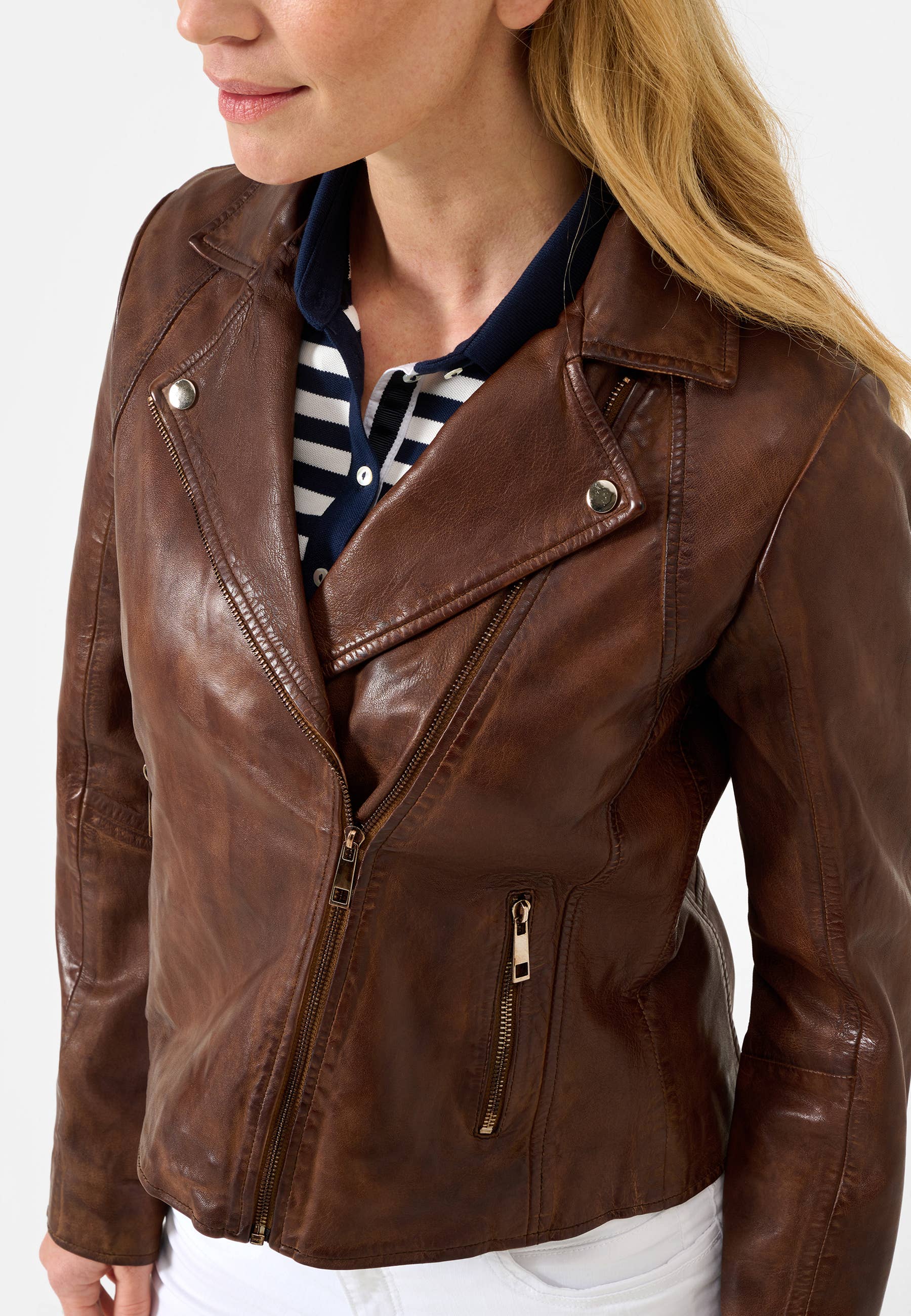 Ricano - Venta al por mayor Chaqueta de cuero - Mujer - Chaqueta biker de cuero de cordero para mujer Antonia con cuello de solapa18