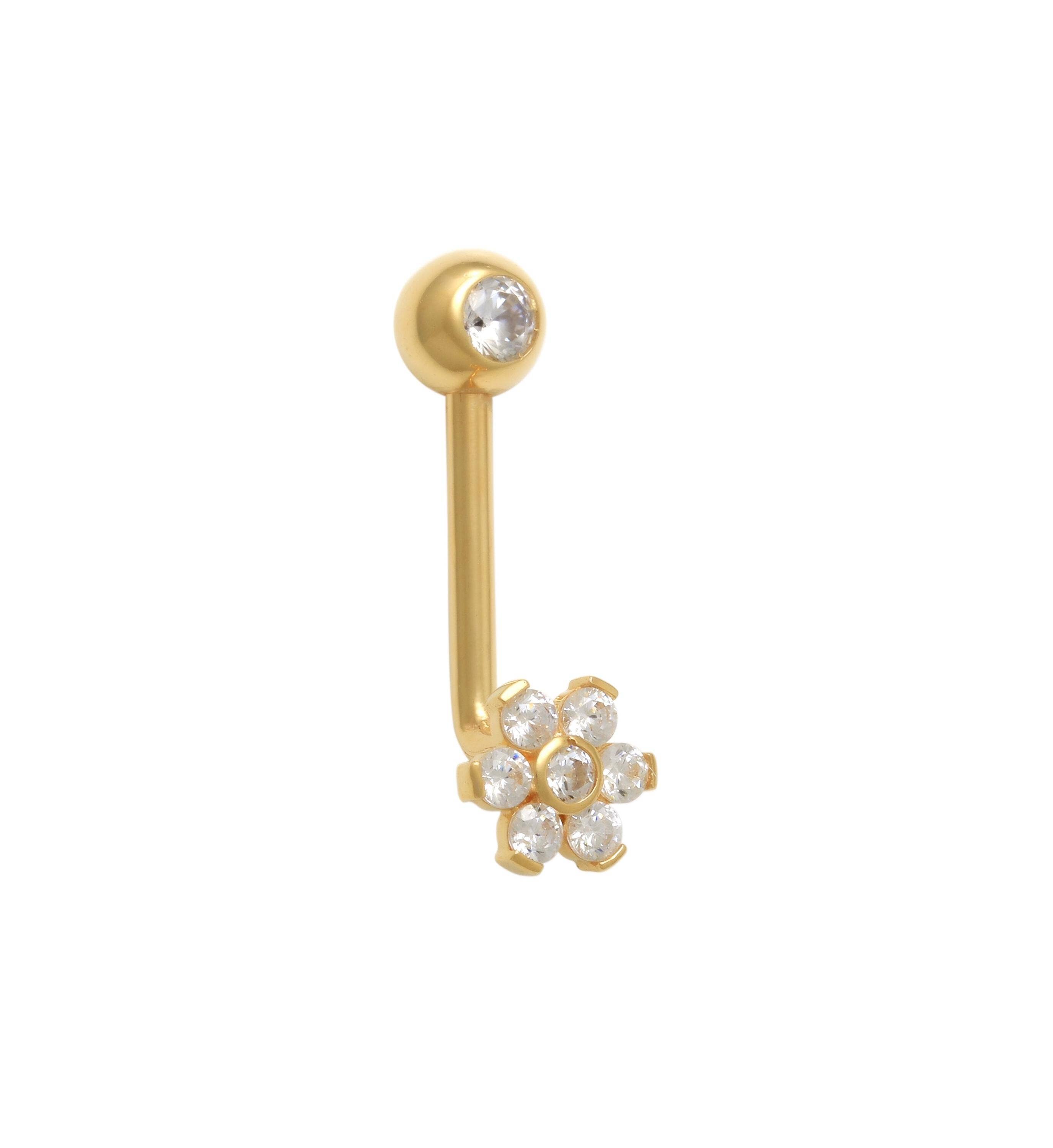 Zahav Jewelry - Wholesale Single Earring - 14kt Solid Gold 14 Gauge Flower Christina J Bar Piercing