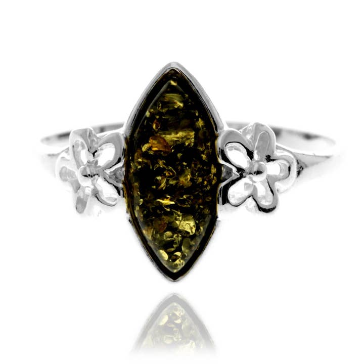 SilverAmber Jewellery - Wholesale Cocktail/Statement Ring - 925 Sterling Silver & Genuine Baltic Amber Flower Ring - GL409