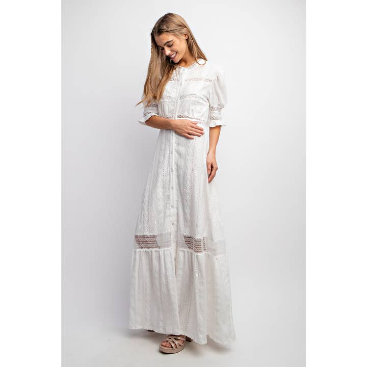 Sweet Generis - Wholesale Dress - Women's - CHIC WOVEN MAXI BUTTON DOWN SHIRT DRESS WITH TRIM LACE DETAI15