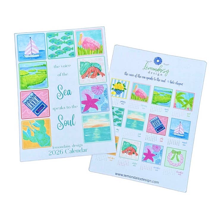 2026 Coastal Beach Desk Art Calendar for wholesale by Lemondaisy Design
