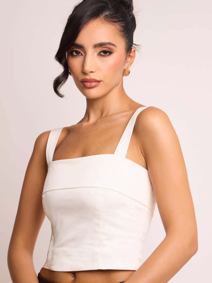 Reeta White Cotton Structured Square Neck Top for wholesale by Jaded Rose