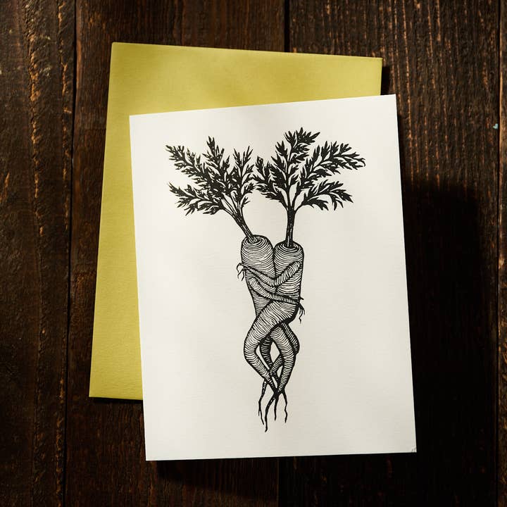 Anomal Press - Wholesale Everyday Greeting Card - Carrot Lovers Linocut relief print card1