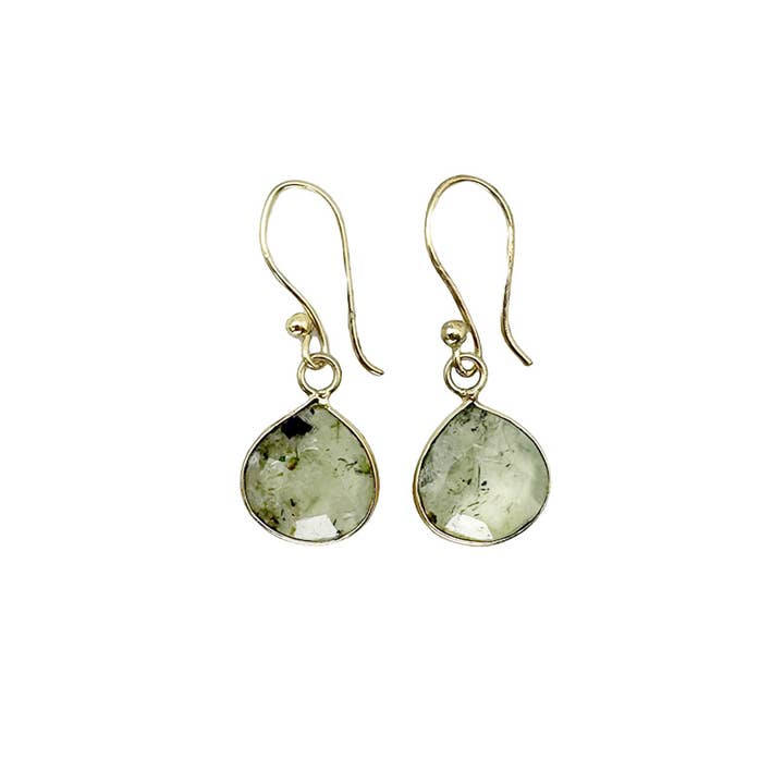 Anju Jewelry - Wholesale Dangle Earrings - Gold Plated Earrings with Semi-Precious Stone - Prehnite