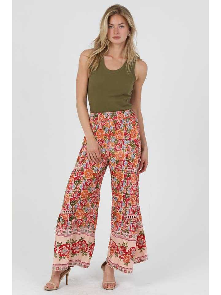 ANGIE - Wholesale Pants - Women's - 25R84-FQ54 WIDE LEG PANTS WITH SMOCKED WAIST AND LACE INSETS2