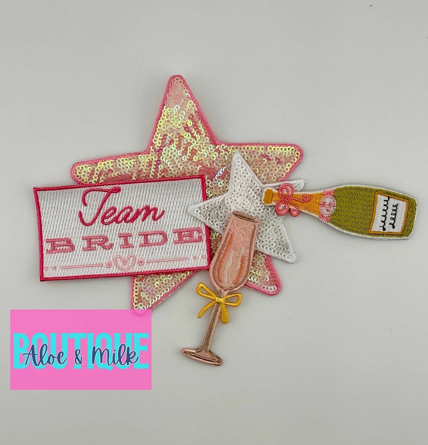 Aloe and Milk Boutique - Vente Écusson - Coupe de champagne, écussons de mariée, patchs à boire, mariage2