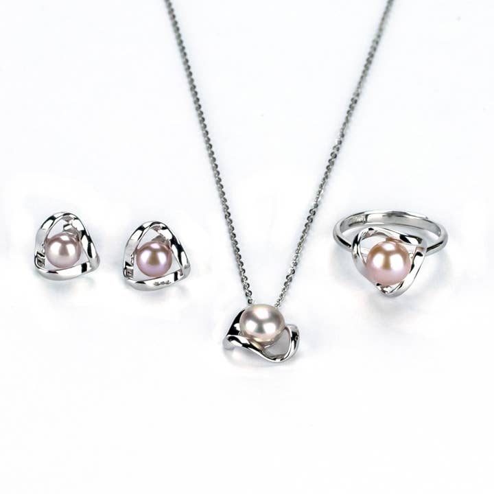 Zoetwaterpaarse knoopvormige parel Ridgewood sieradenset 6-8 mm AAAA voor wholesale door Vayo Pearls