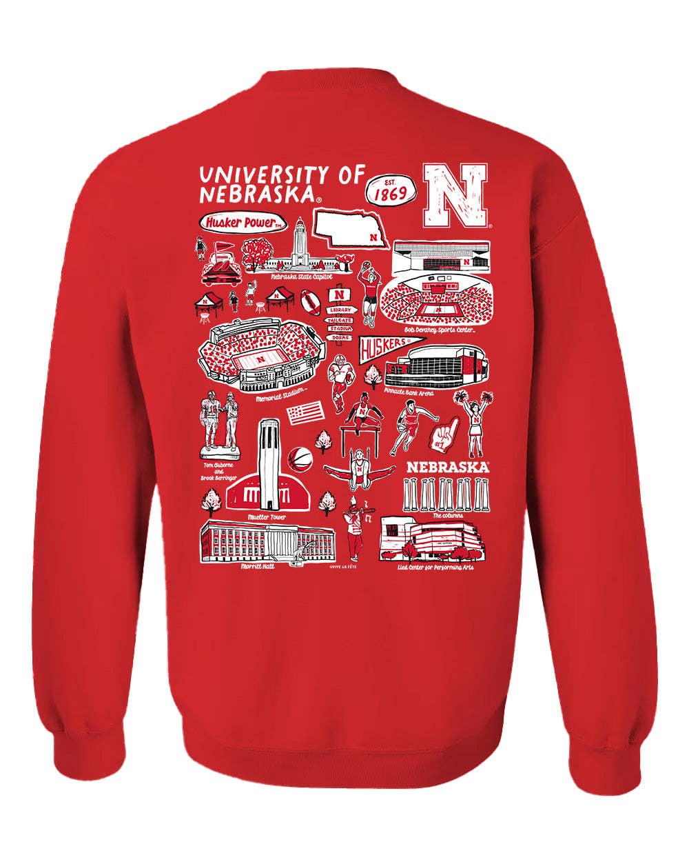 Vive La Fete - Wholesale Graphic Sweatshirt - Women's - University of Nebraska Huskers Hand Sketched Vive La Fete Impressions Red Crew Neck Sweatshirt for Women1
