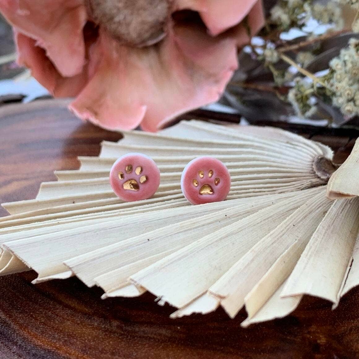 Wolf and Clay Pty Ltd - Wholesale Stud/Post Earrings - Paw print in Gold - Porcelain Stud Earrings2