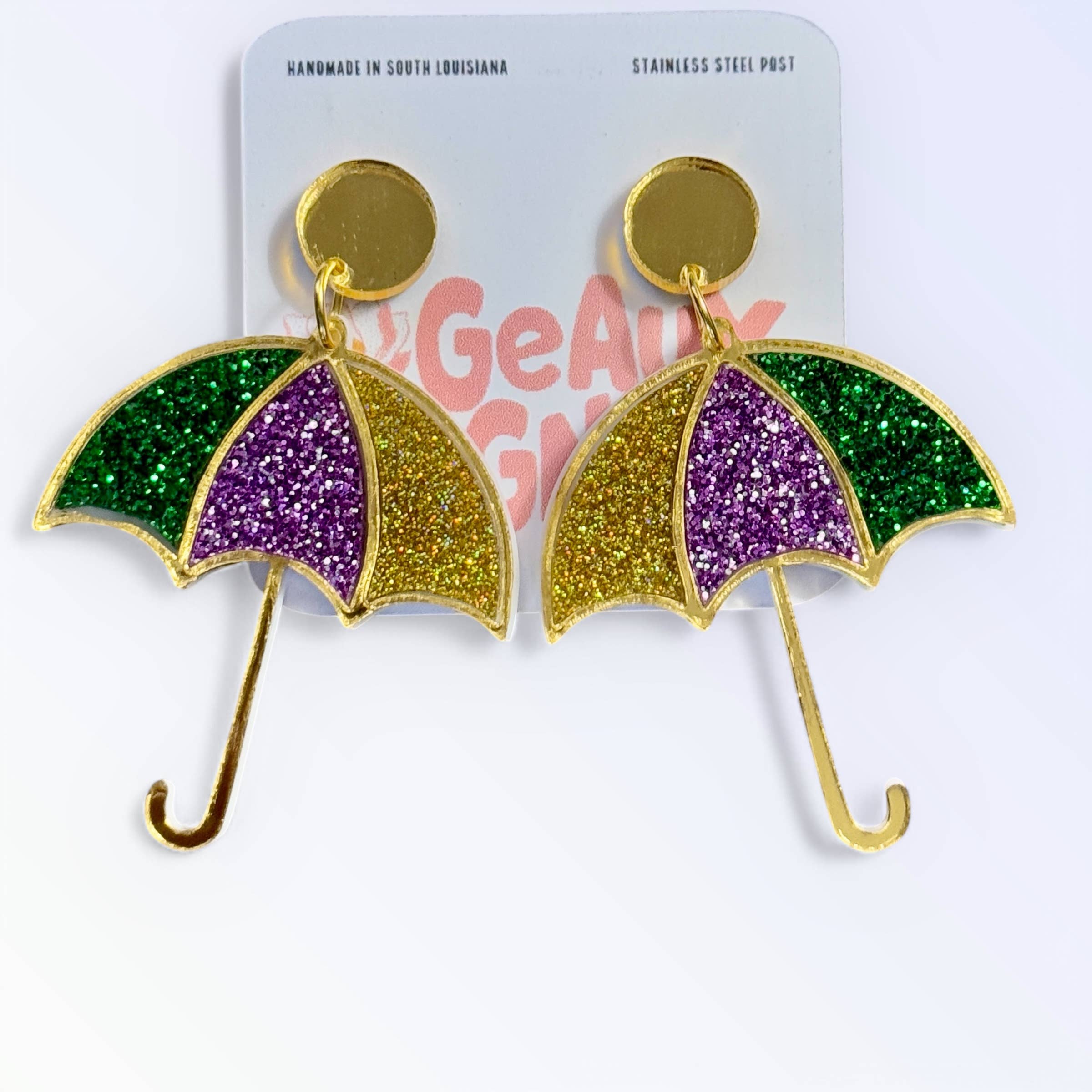 Geaux Magnolia – wholesale Dangle earrings – Mardi Gras Second Line Umbrella Dangle Earrings0