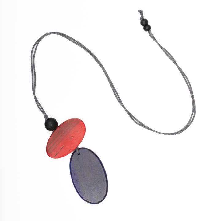 Double Oval Pendant In Tinted Wood for wholesale by Suzie Blue Canada