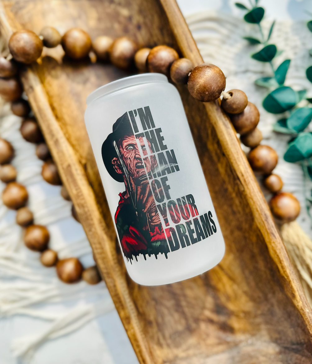 Bonita Bella Creations - Wholesale Drinking Glass/Cup - Freddy Krueger style sublimation beer can glass 16oz or 20oz1