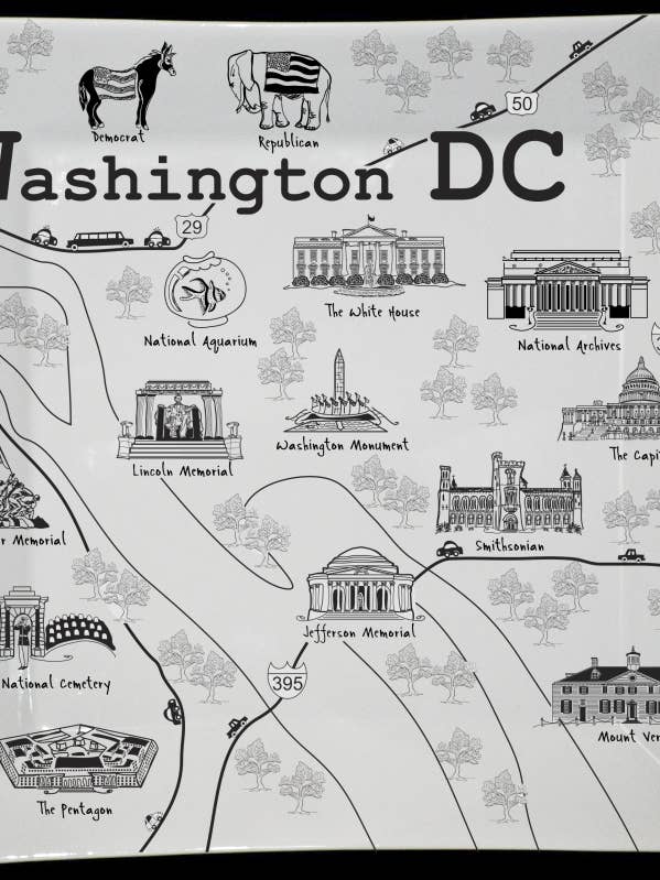 Washington D.C. B&W Small Map Plate for wholesale by The Dish