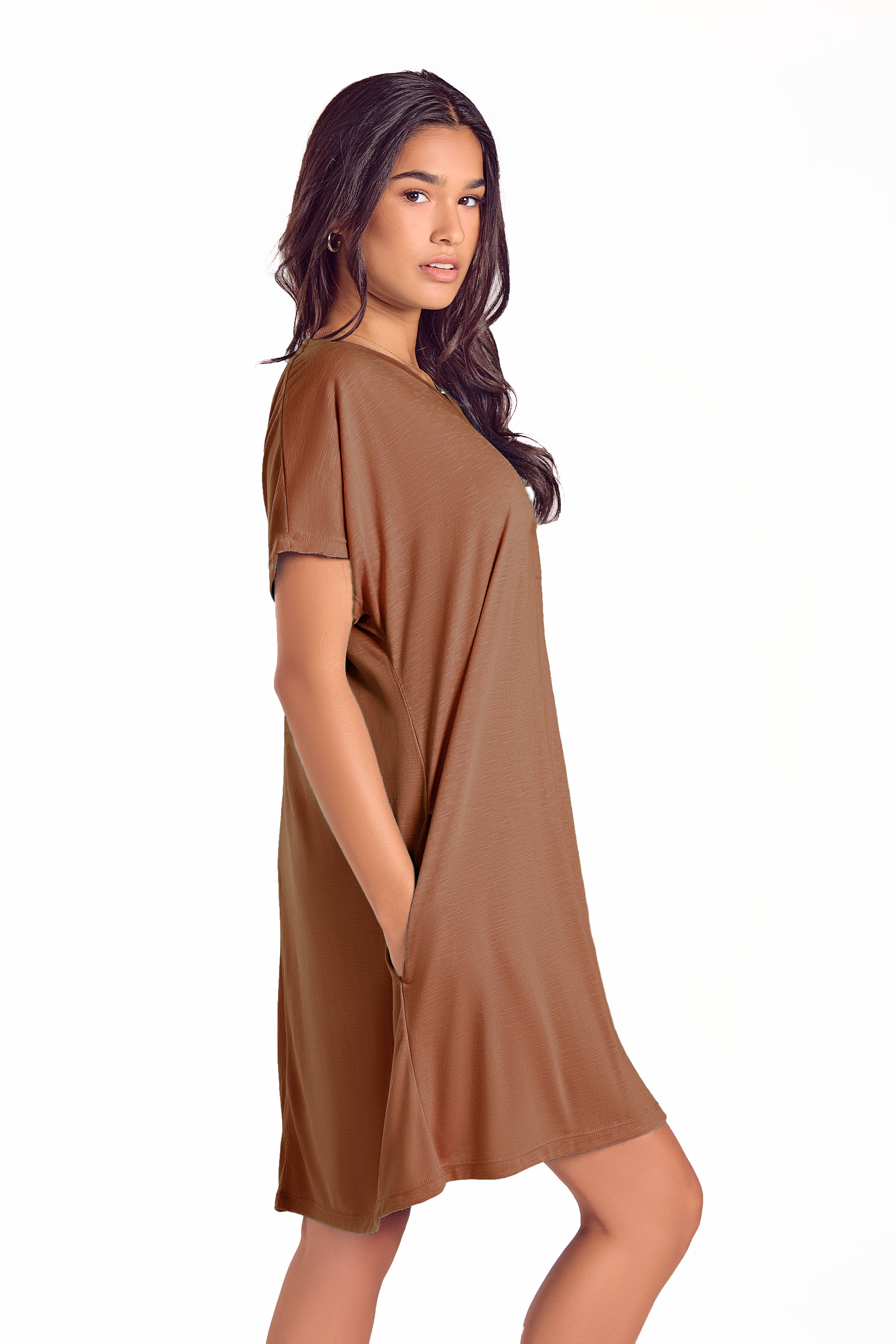 iCollection - Wholesale Nightgown - Women's - Cambria Plus Size Night Shirt-Dress with Side Pockets1