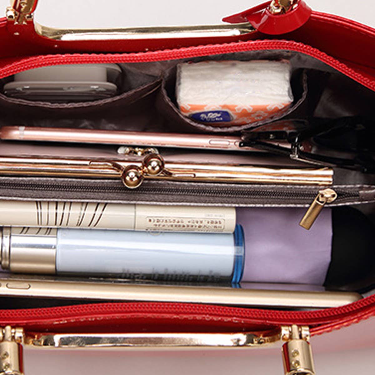 ACCITY - Wholesale Top Handle Bag - Women's - FASHIONABLE EVENING GLOSSY PATENT LEATHER TOTE_CWAB26358