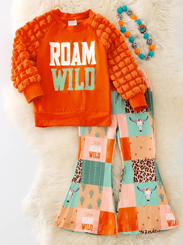 Kids Charm Online - Wholesale Top & Pant Set - Kids - 🔴F.S🔴ROAM WILD BUBBLY PUFF SLEEVES & WESTERN PANTS.OFG411