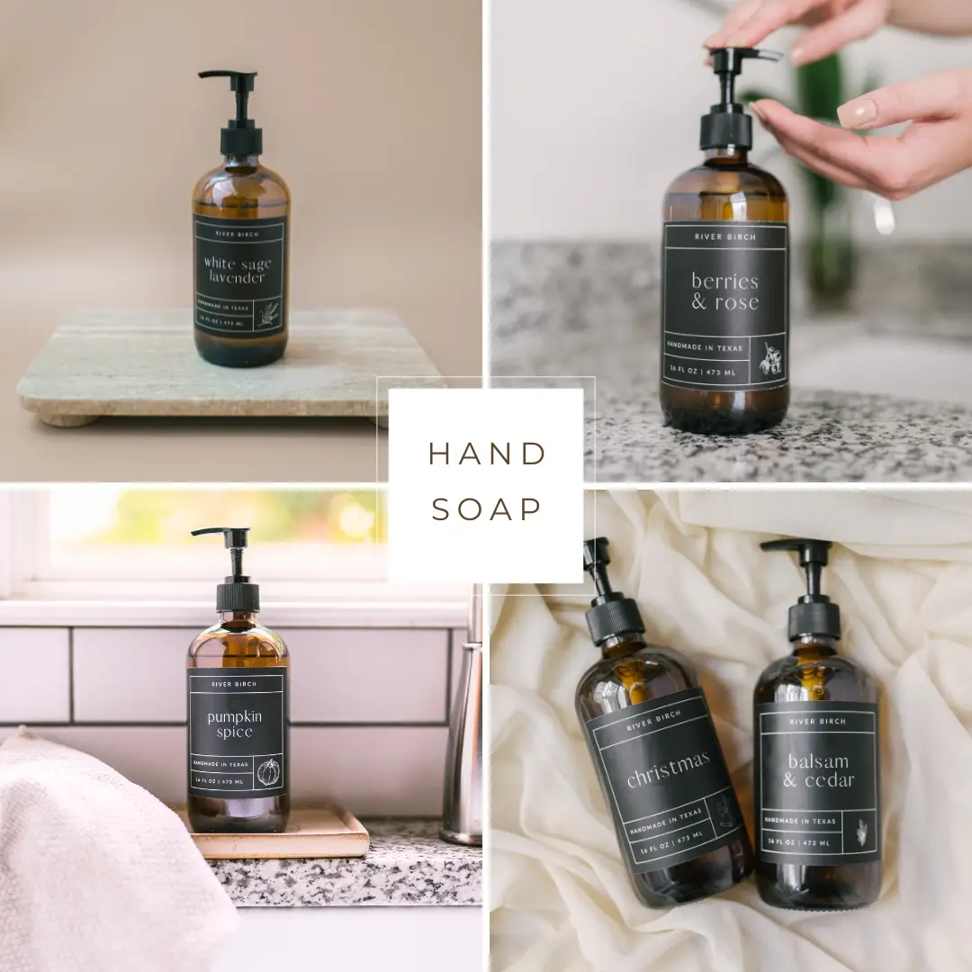 River Birch Candles – Sabonete para as mãos por atacado – Baunilha Hortelã-pimenta - 16oz Frasco Âmbar Sabonete-Feito à Mão-Lavar as Mãos5