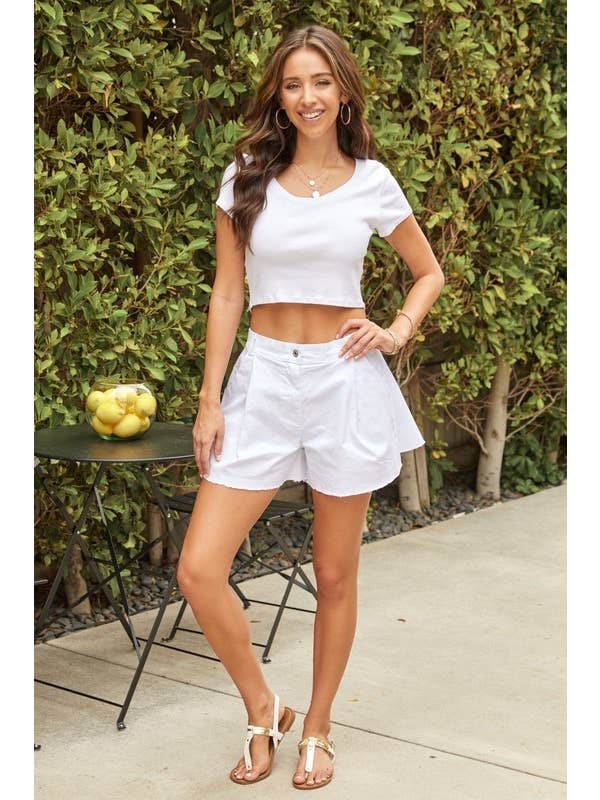 VENTI6 - Wholesale Shorts - Women's - TWILL PLEATED FRONT BUTTON RAW HEM SHORT (20555)8