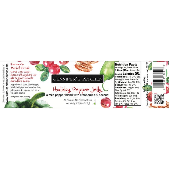 Jennifer's Kitchen - Vente Confiture/gelée - Gelée au poivre des Fêtes, 11 oz, boîte de 124