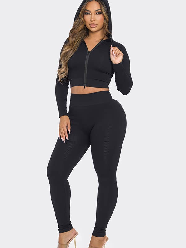 2 Pcs Seamless Long Sleeve Hoodie and Highwaist Legging Set for wholesale by Lime All the Time