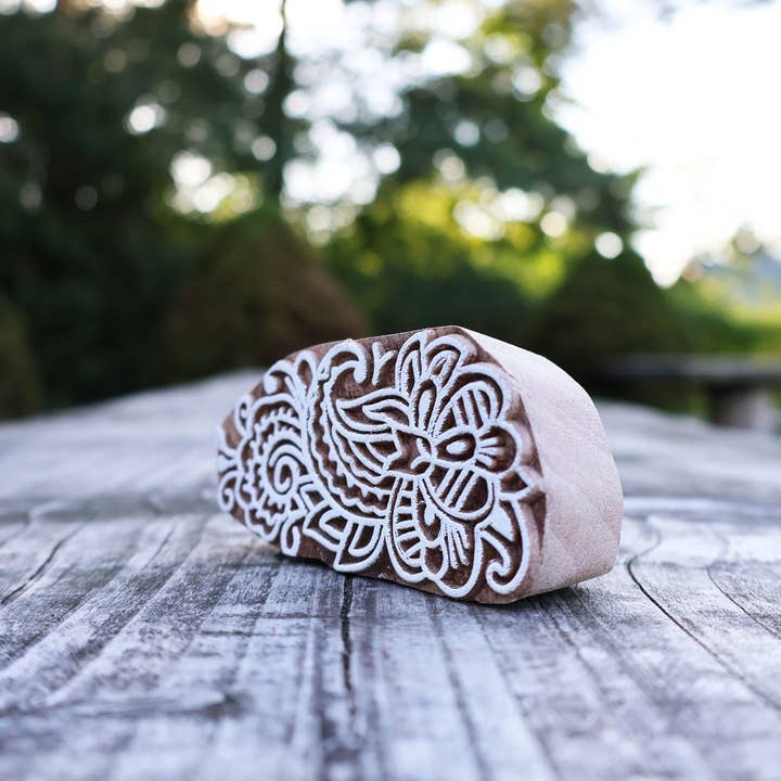 Tribal Trade GmbH - Wholesale Rubber/Decorative Stamp - Stamp Wood Flower Mix 9cm Decoration Floral Wood Stamp9