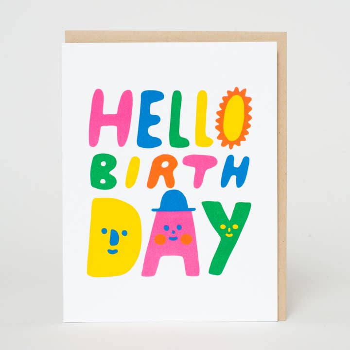 Hello Birthday Letterpress Greeting Card by Suzy Ultman for wholesale by Egg Press Manufacturing