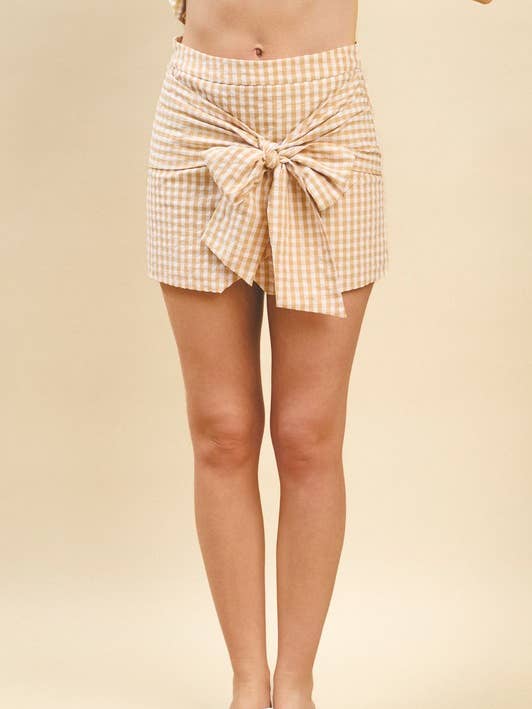CS3816-Gingham Print Front Self Tie Pencil Skirt for wholesale by TCEC