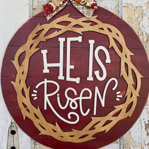 He is Risen Door Hanger, Wood Sign, Easter Decor for wholesale by Vick Crafts