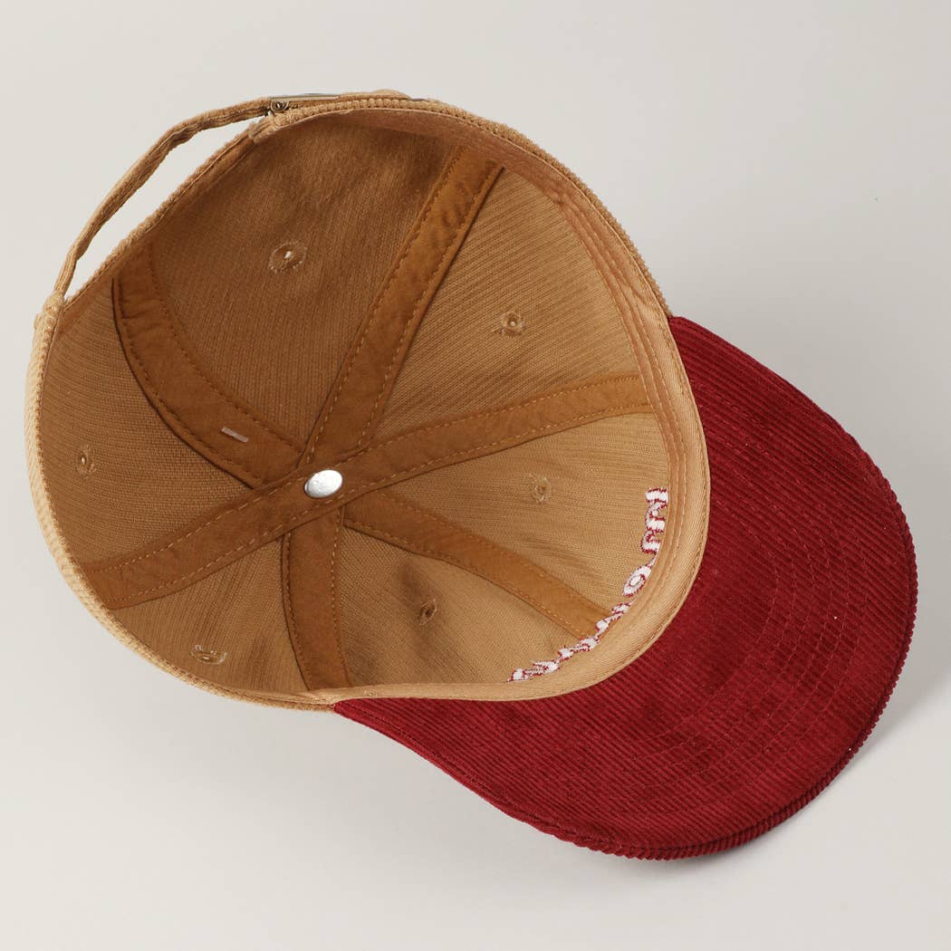 Fashion City - Wholesale Baseball Cap - Unisex - Merry Text Embroidery Two-Tone Corduroy Hat4