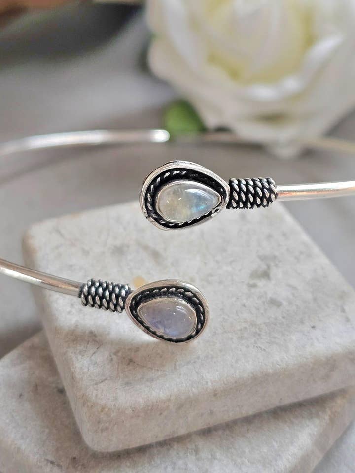 Silver Boho Moonstone Arm Cuff, Tribal Bohemian Jewelry for wholesale by Laboheme